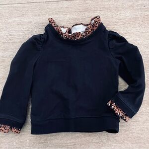Janie and Jack Black sweatshirt with Leopard ruffle neck and sleeve details